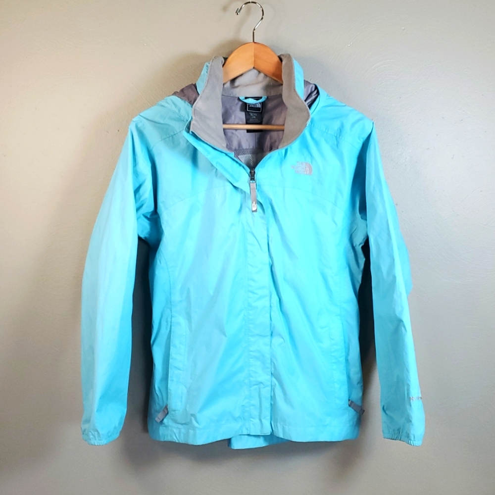 The North Face junior girls hooded jacket. Robin egg blue, XL